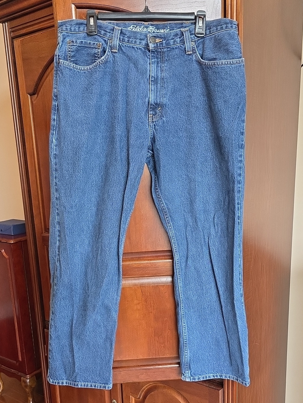 Eddie Bauer Straight-Leg Dark Blue Denim Jeans
